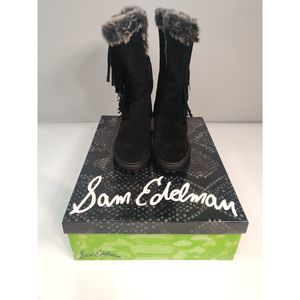 NIB Sam Edelman Tilden Black Suede Fringe Boots 8M